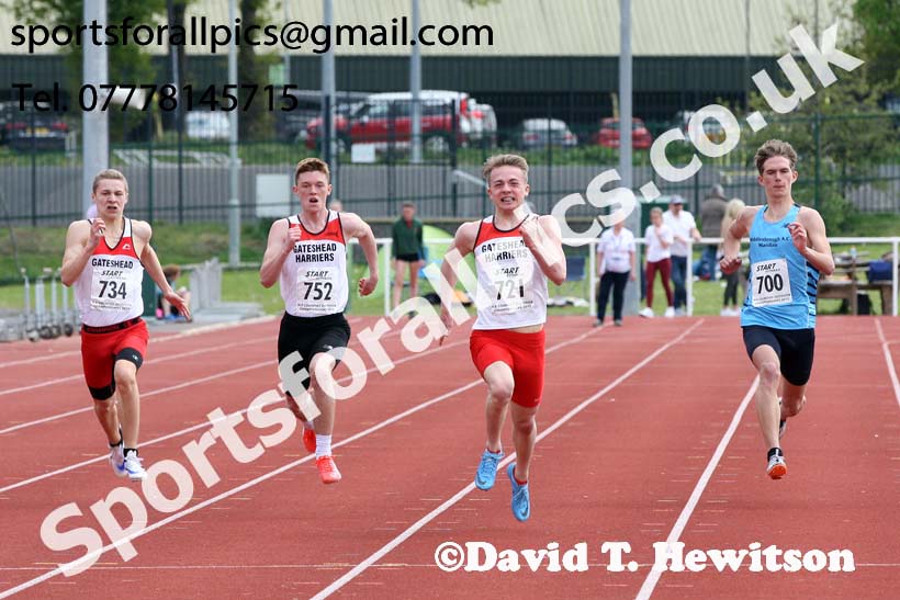 Mens under-17s 200 metres 2019 North Eastern Track and Field Champs., Middlesbrough. Photo:  David T. Hewitson/Sports for All Pics